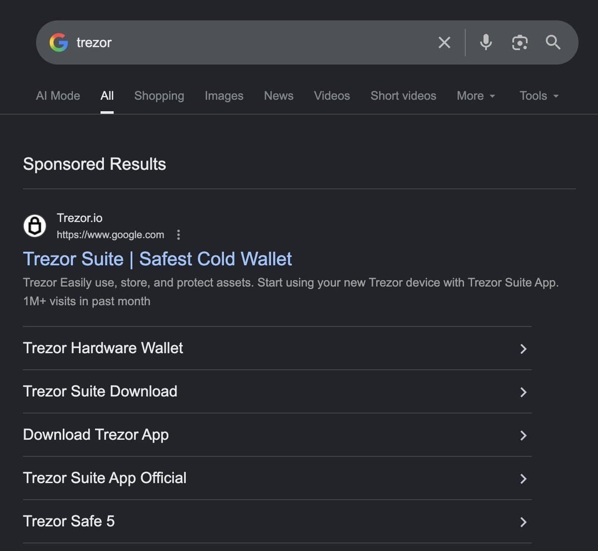 Phishing Trezor via Google Ads : 1,6 million de dollars volés en 24 BTC sur 80 transactions