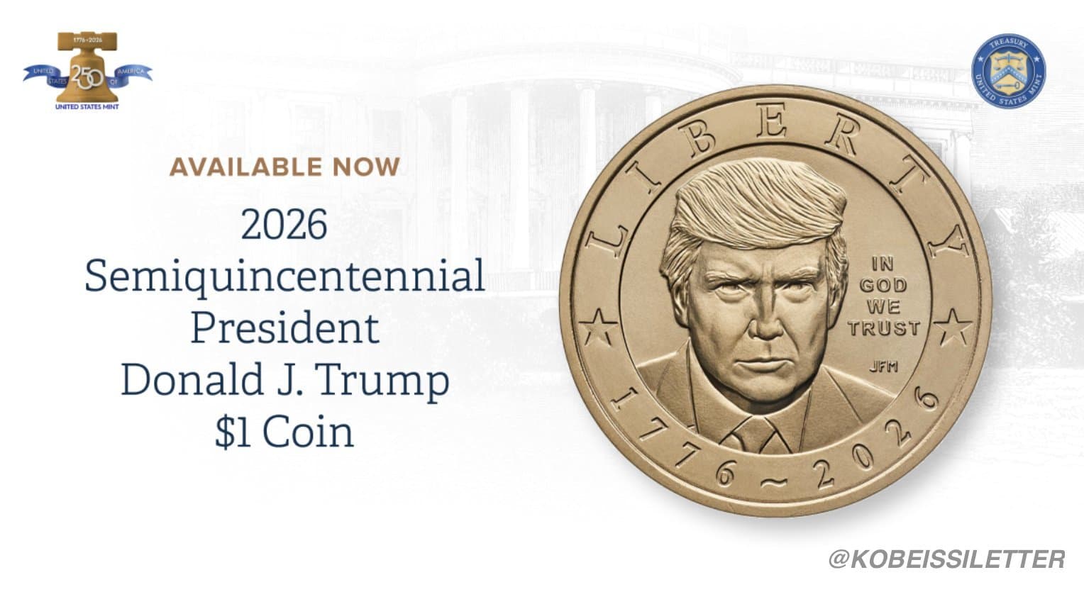 L'US Mint frappe une pièce de 1 dollar à l'effigie de Donald Trump, président en exercice : une première dans l'histoire américaine
